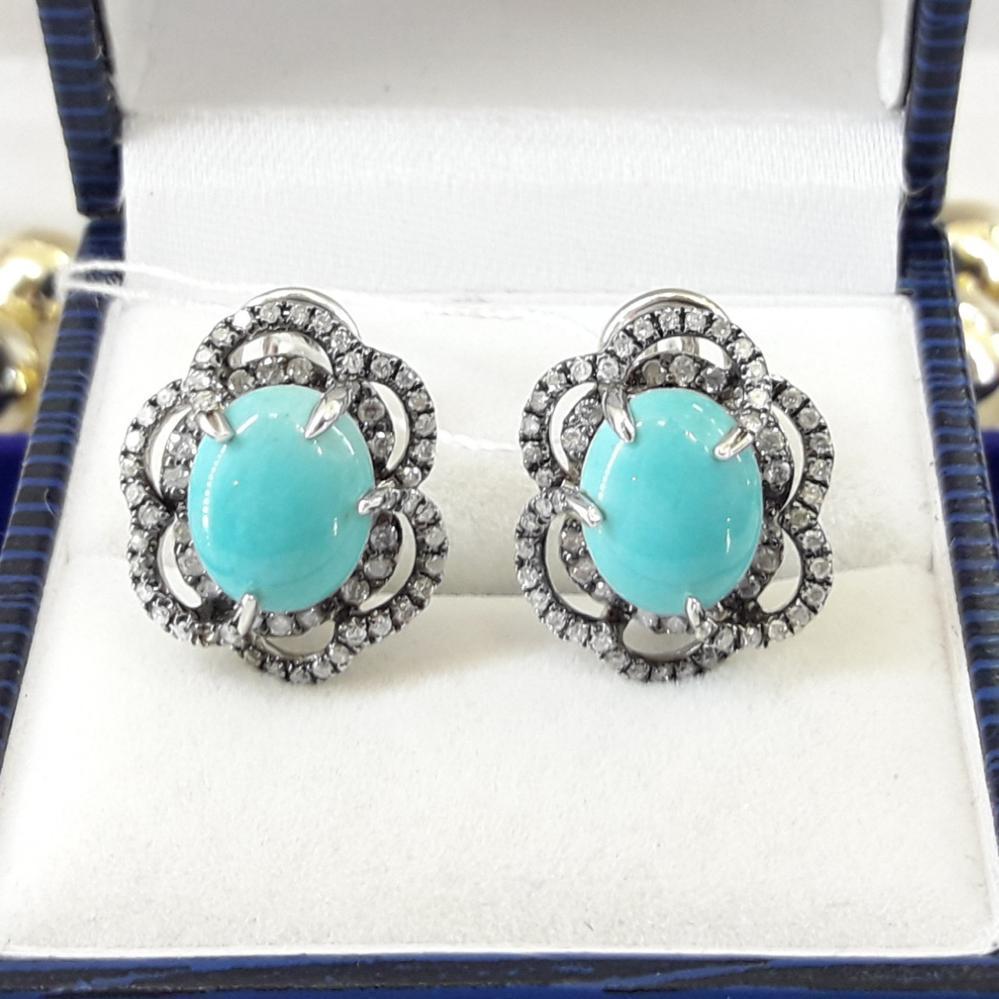 Золоті сережки з бірюзою  та діамантами