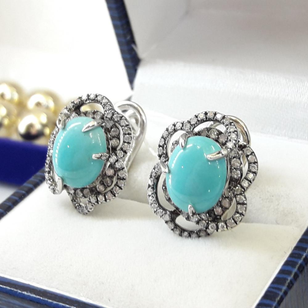 Золоті сережки з бірюзою  та діамантами