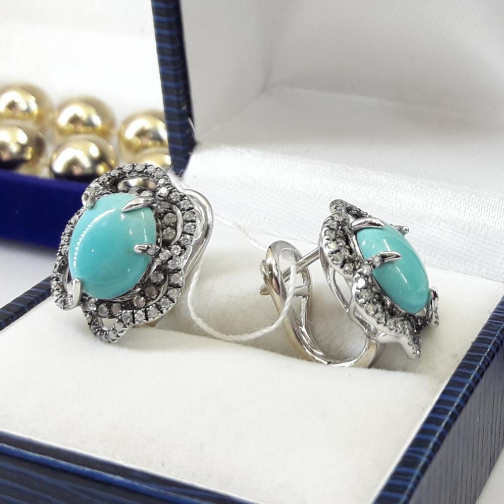 Золоті сережки з бірюзою  та діамантами