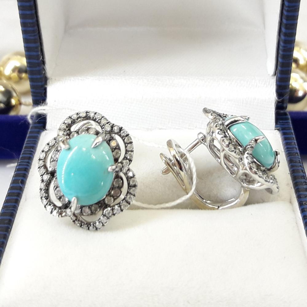 Золоті сережки з бірюзою  та діамантами