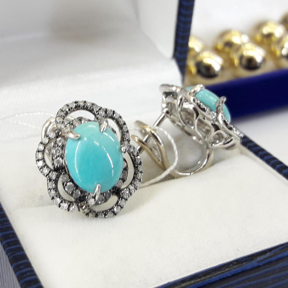 Золоті сережки з бірюзою  та діамантами