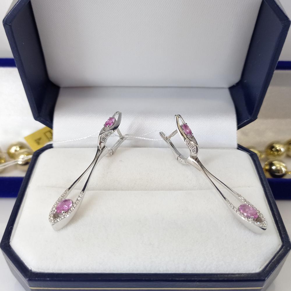 Золоті сережки з розовим сапфіром та діамантами