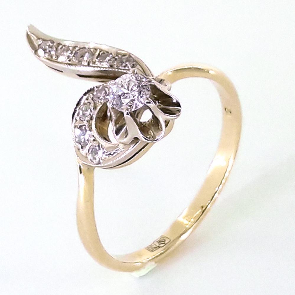 Золота каблучка з діамантами Кюз 750 Проба