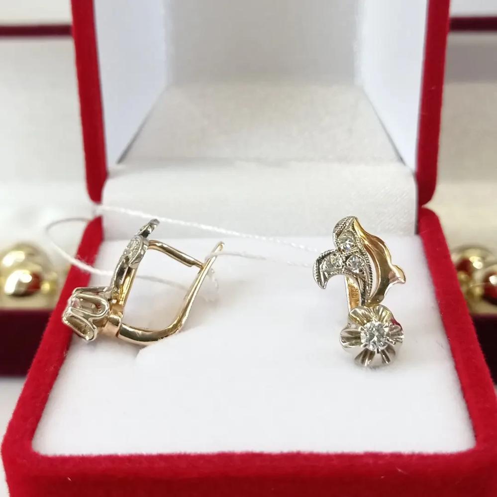 Золоті сережки з діамантами тюльпан проба 583