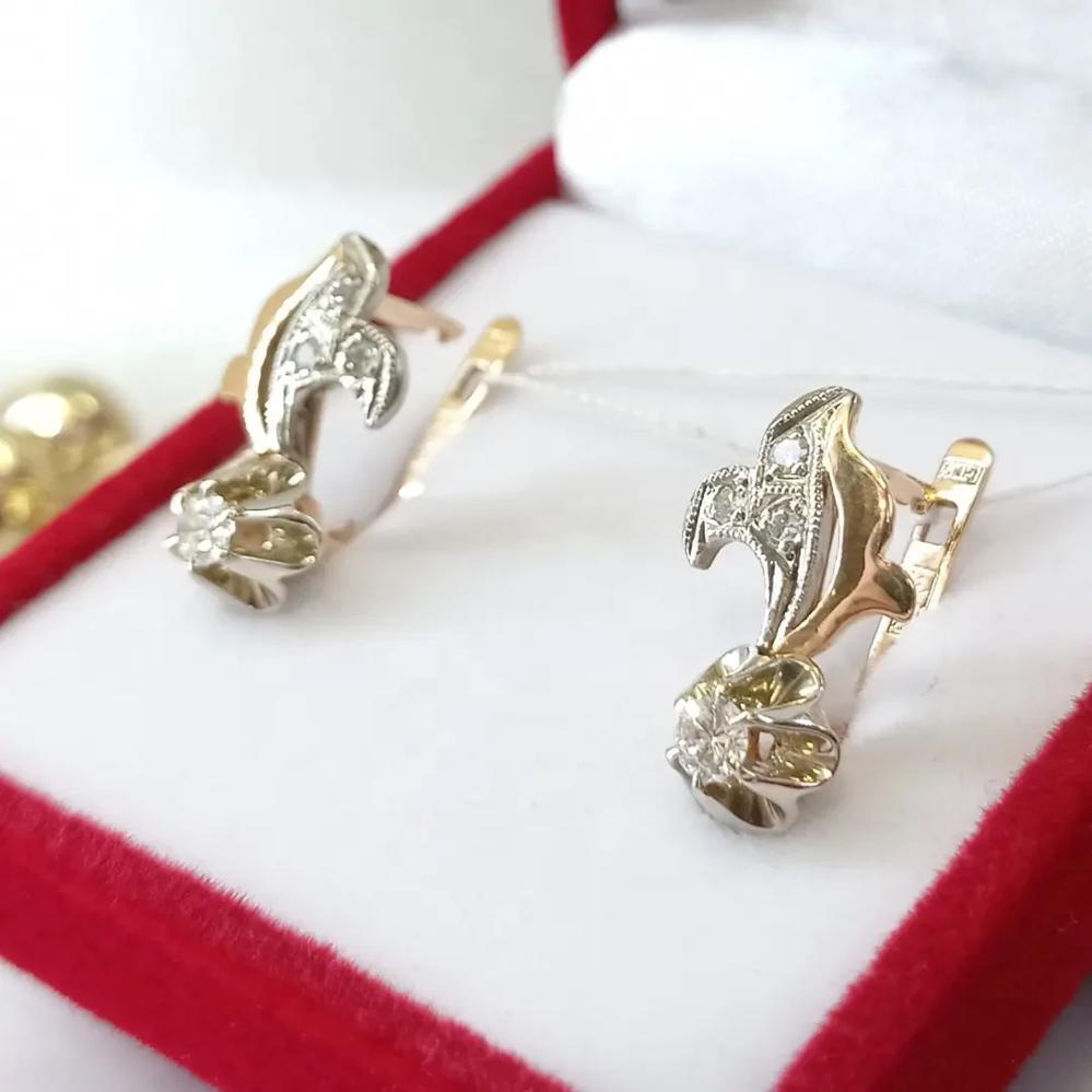 Золоті сережки з діамантами тюльпан проба 583