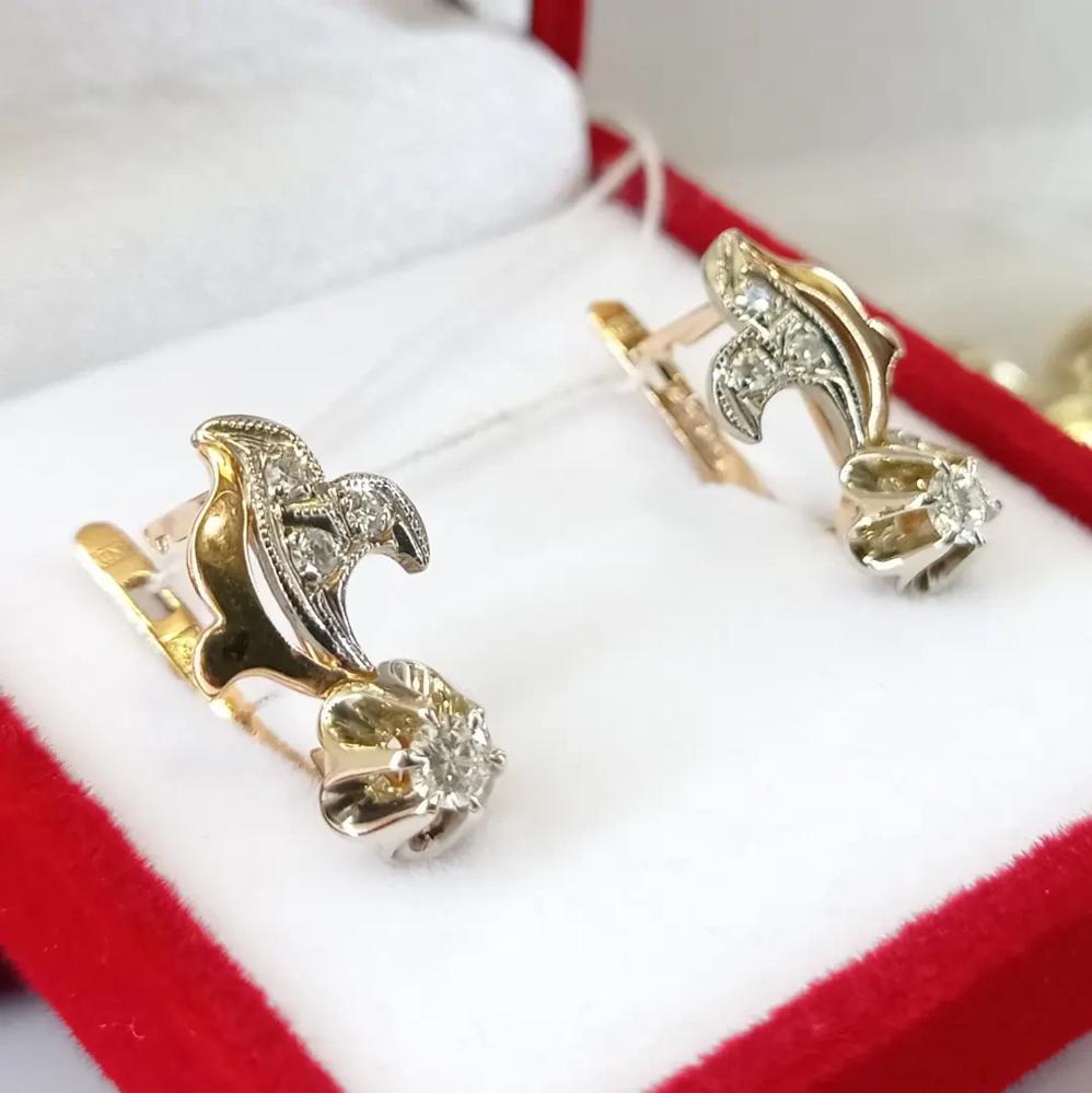 Золоті сережки з діамантами тюльпан проба 583