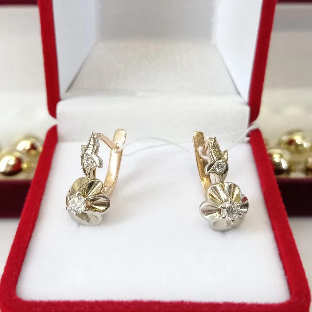 Золоті сережки з діамантами тюльпан проба 583