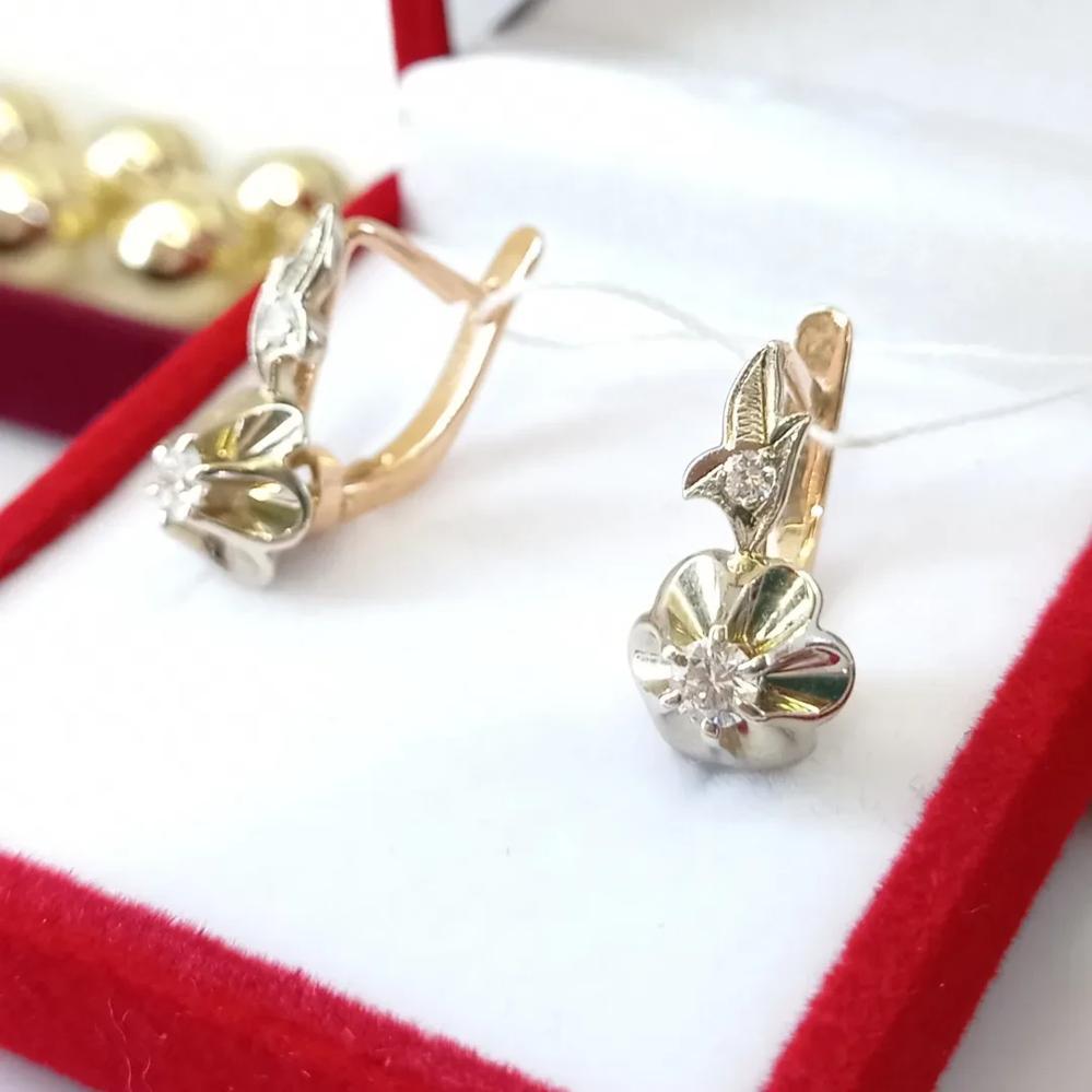 Золоті сережки з діамантами тюльпан проба 583