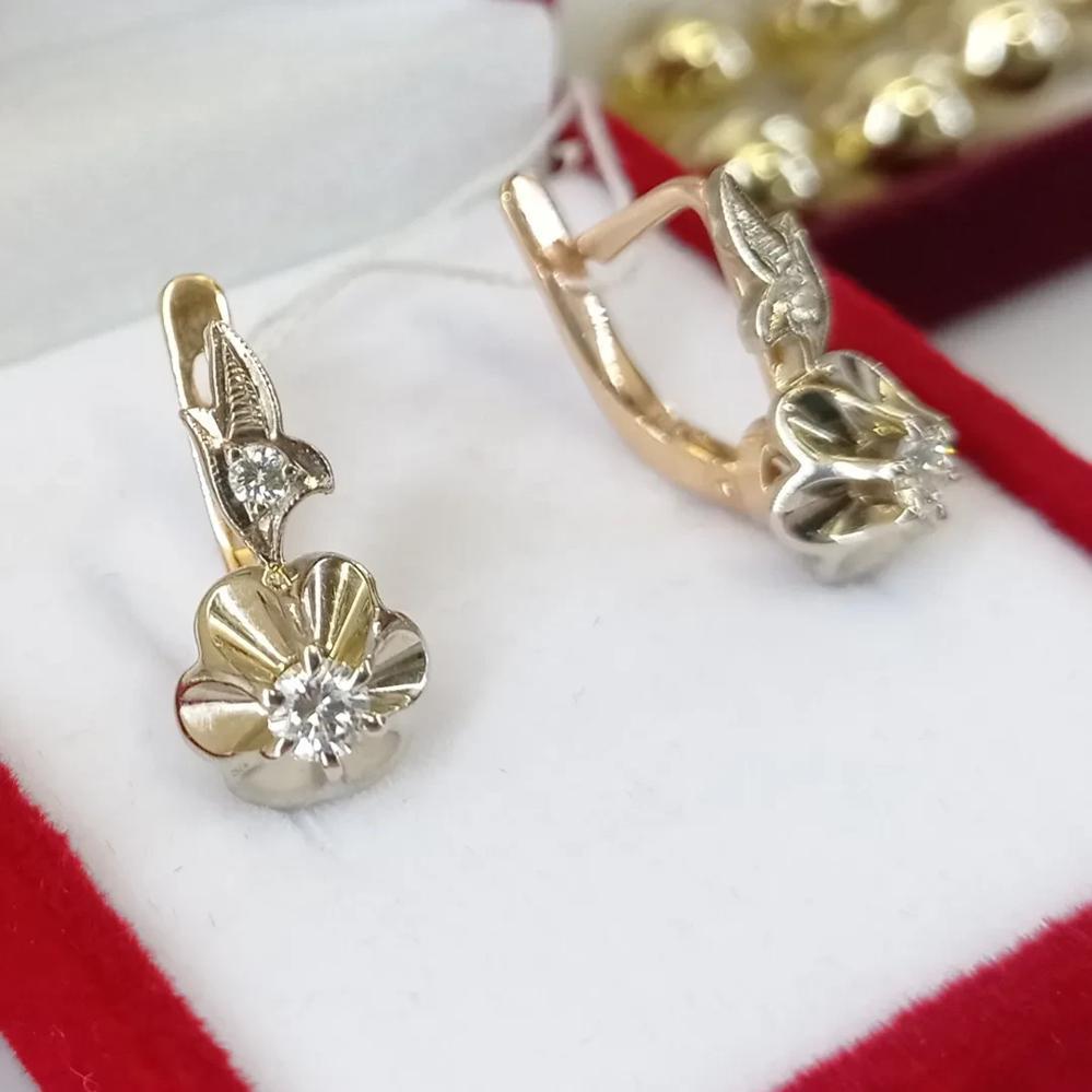 Золоті сережки з діамантами тюльпан проба 583