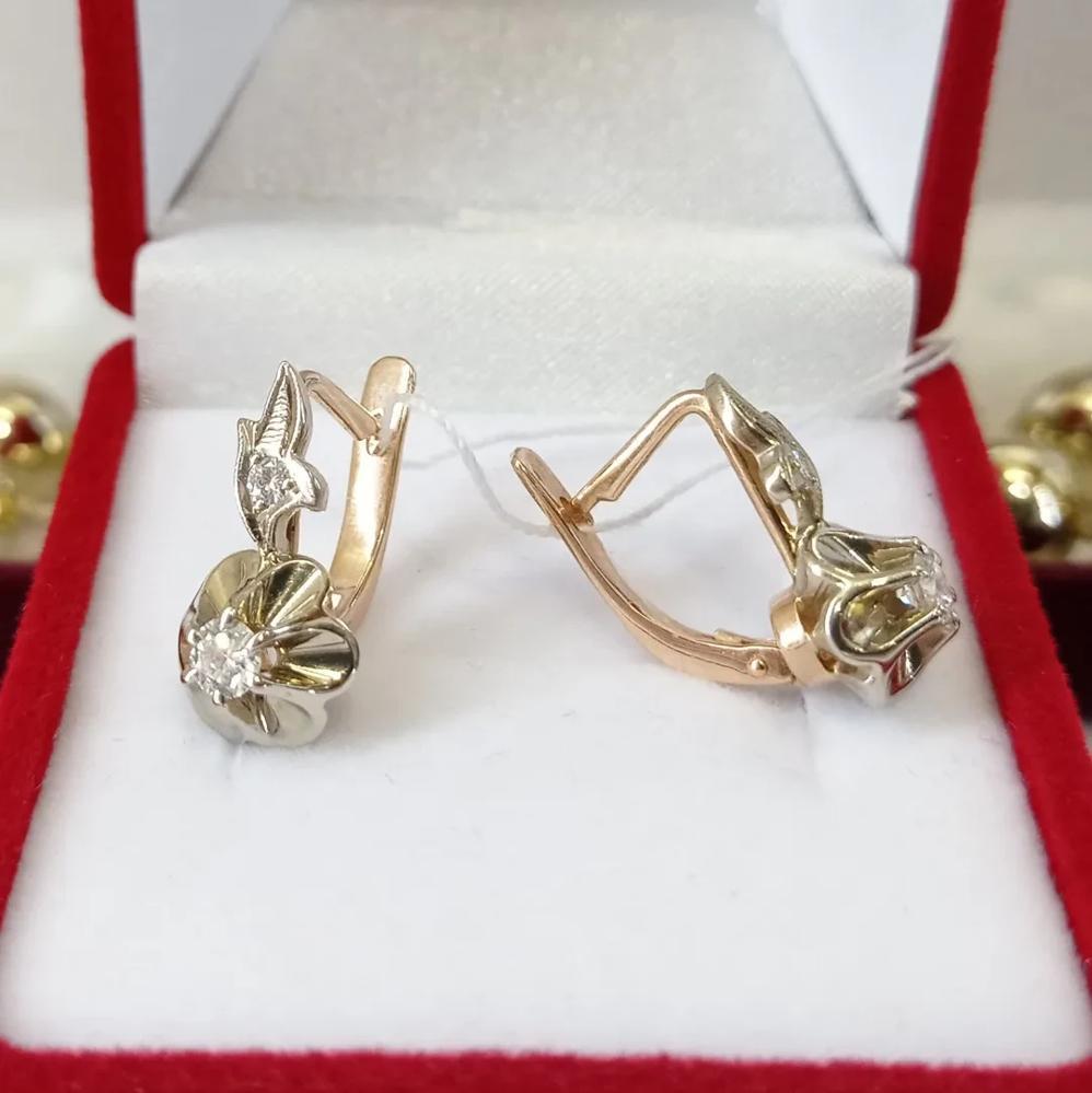 Золоті сережки з діамантами тюльпан проба 583