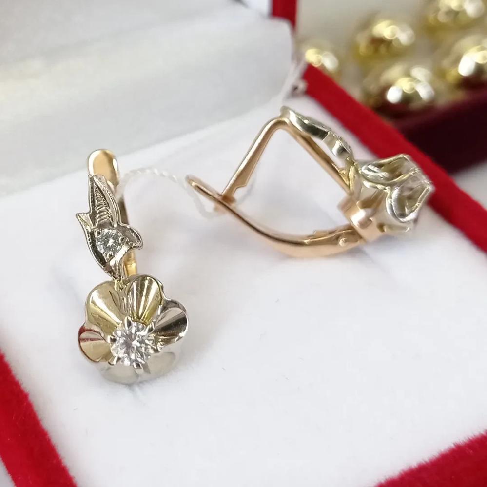 Золоті сережки з діамантами тюльпан проба 583