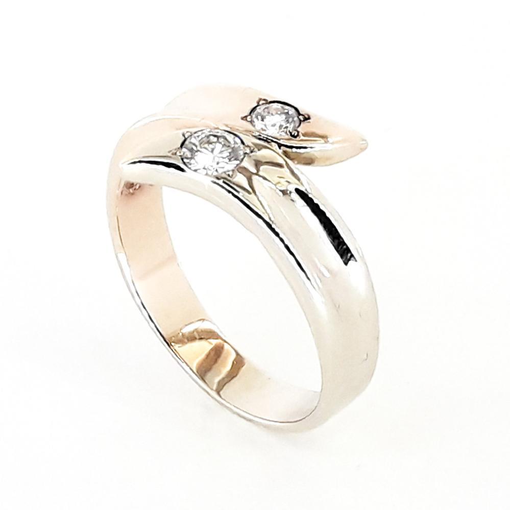 Каблучка з діамантами біло-жовте золото