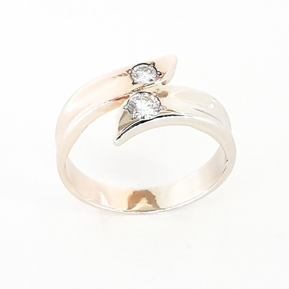 Каблучка з діамантами біло-жовте золото