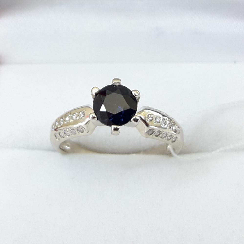 Золота каблучка з сапфіром і діамантами біле золото розмір 17.5