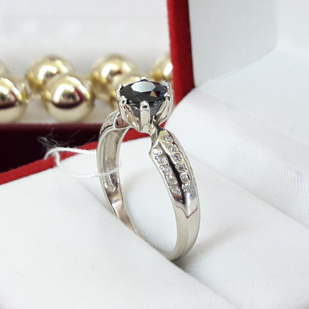 Золота каблучка з сапфіром і діамантами біле золото розмір 17.5