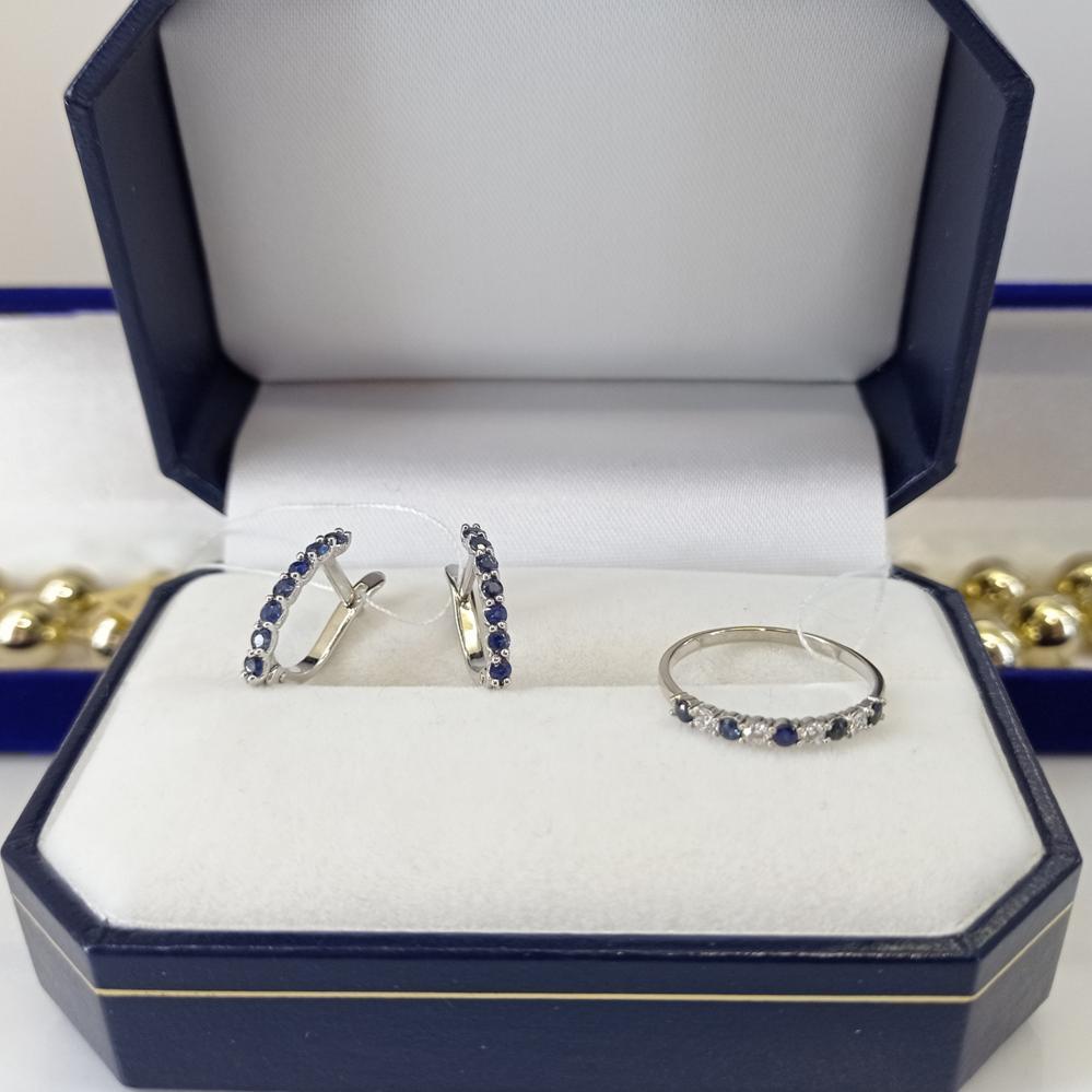 Золота каблучка доріжка с сапфірами та діамантами