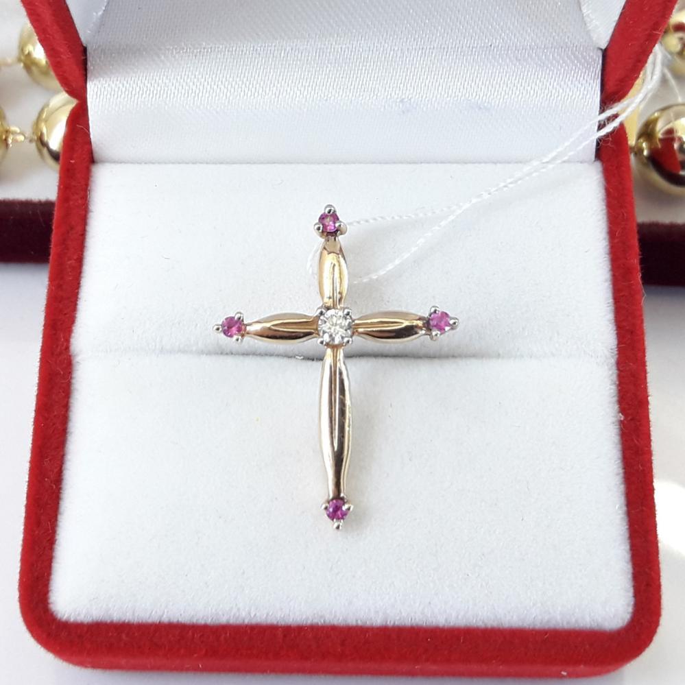 Золотий хрестик з рубінами і діамантами