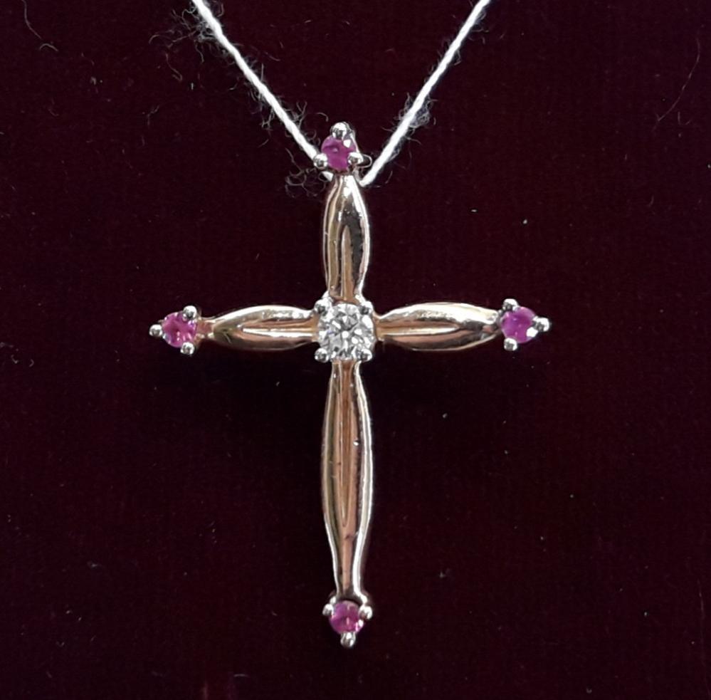 Золотий хрестик з рубінами і діамантами