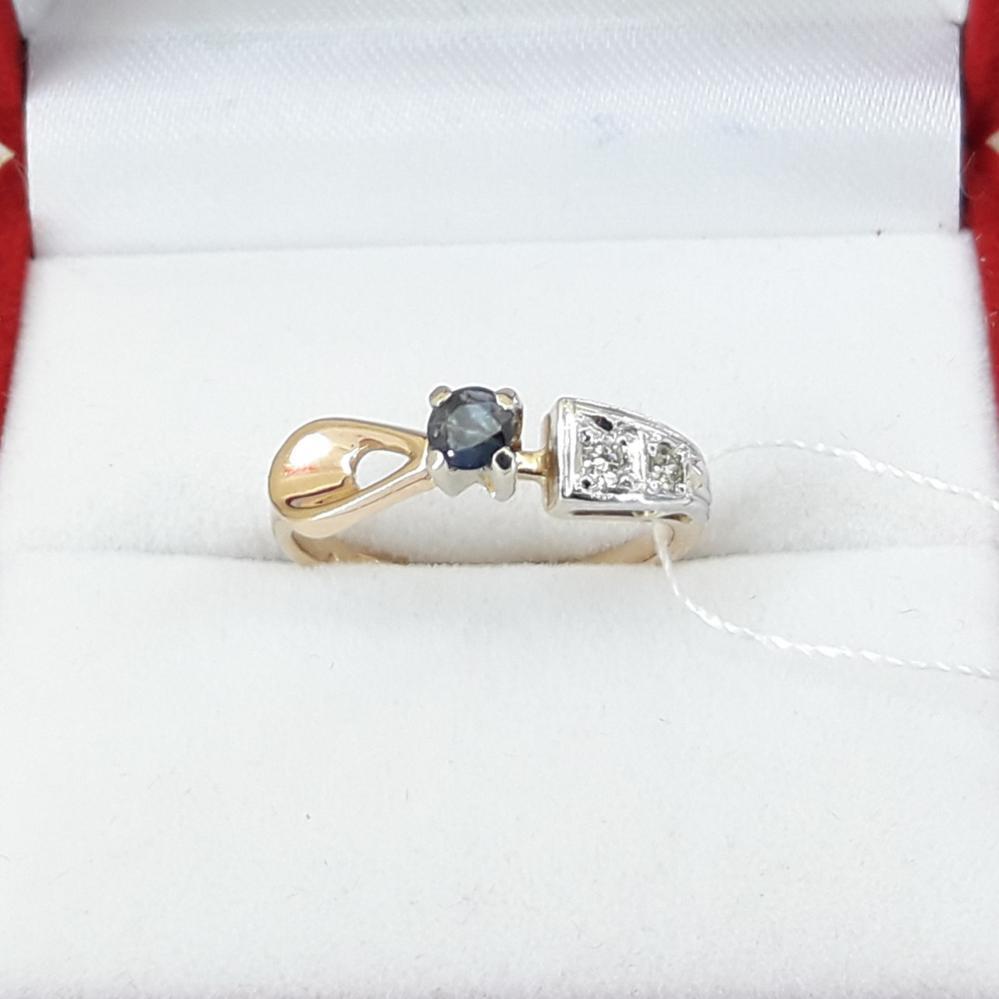 Золота каблучка з сапфіром і діамантами розмір 17