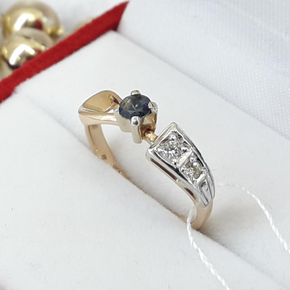 Золота каблучка з сапфіром і діамантами розмір 17