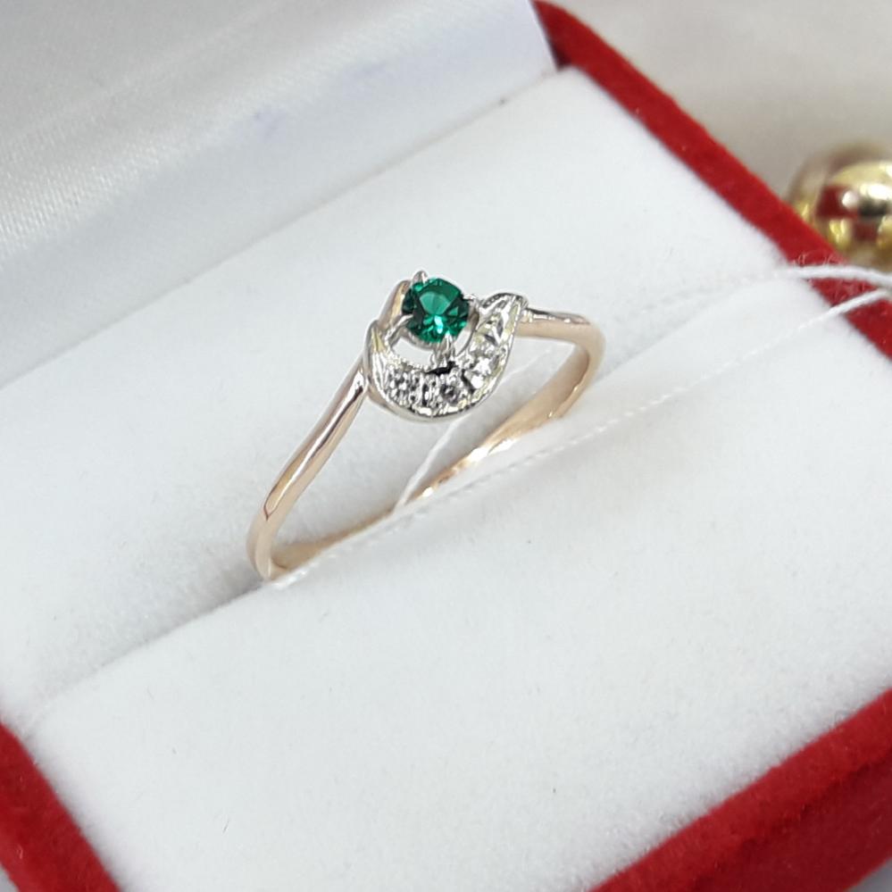 Золота каблучка зі смарагдом і діамантами розмір 18