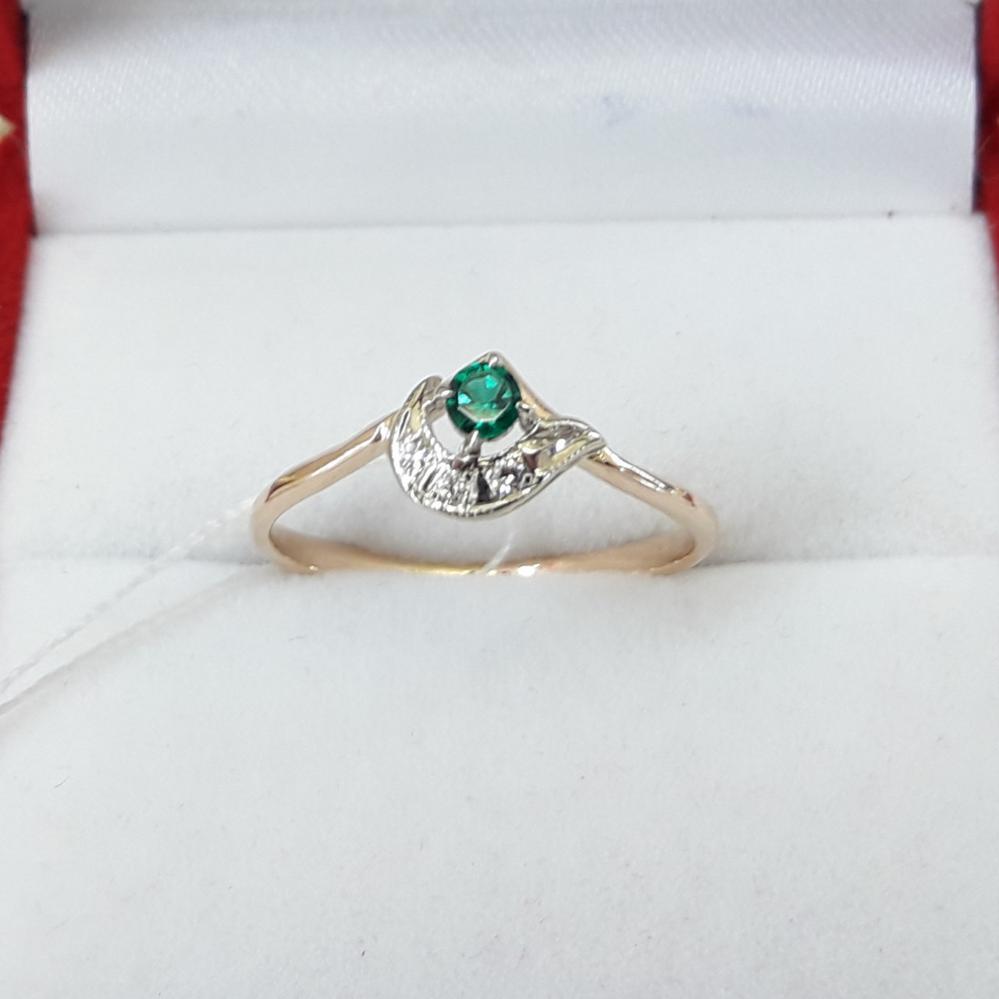 Золота каблучка зі смарагдом і діамантами розмір 18