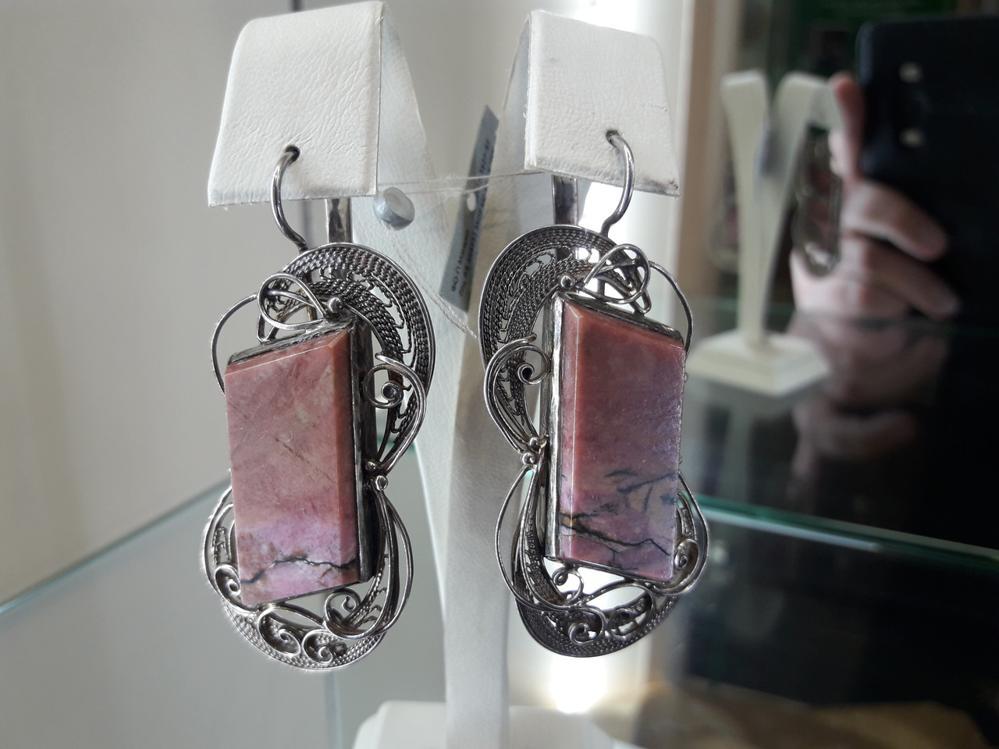 Срібні сережки з родонітом