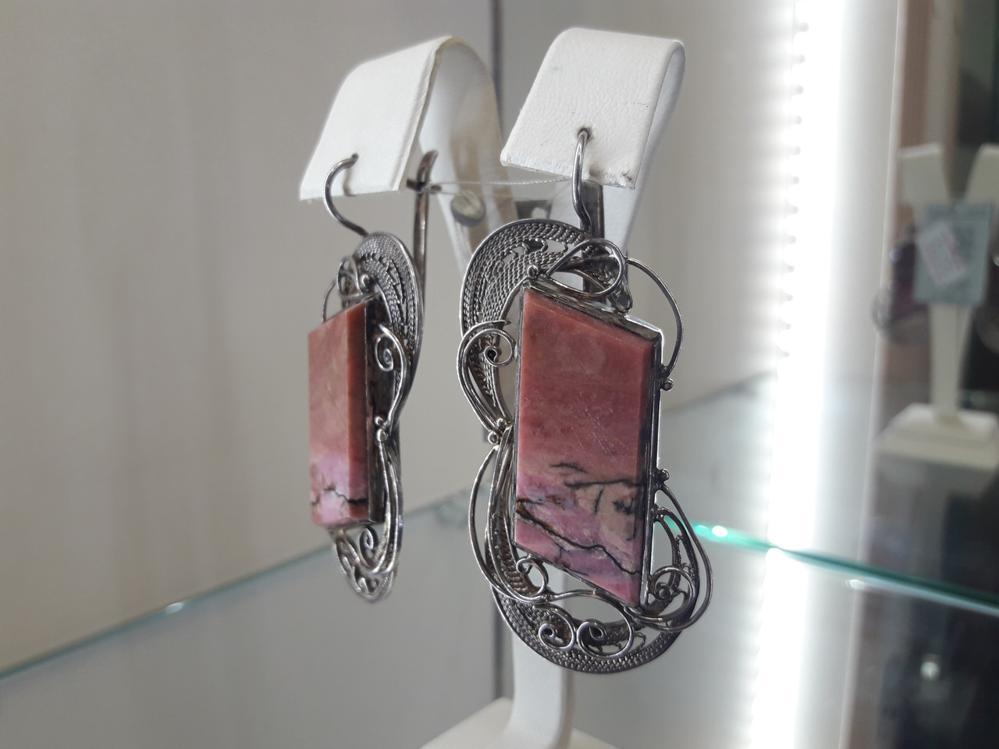 Срібні сережки з родонітом