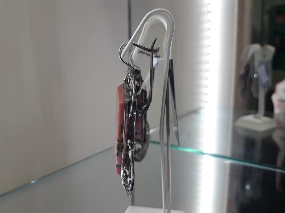 Срібні сережки з родонітом