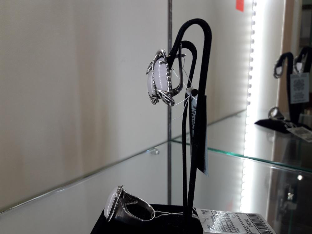 Срібний набір кільце сережки з рожевим кварцом