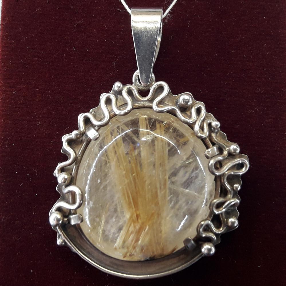 Срібний кулон із кварцем (волосатиком)