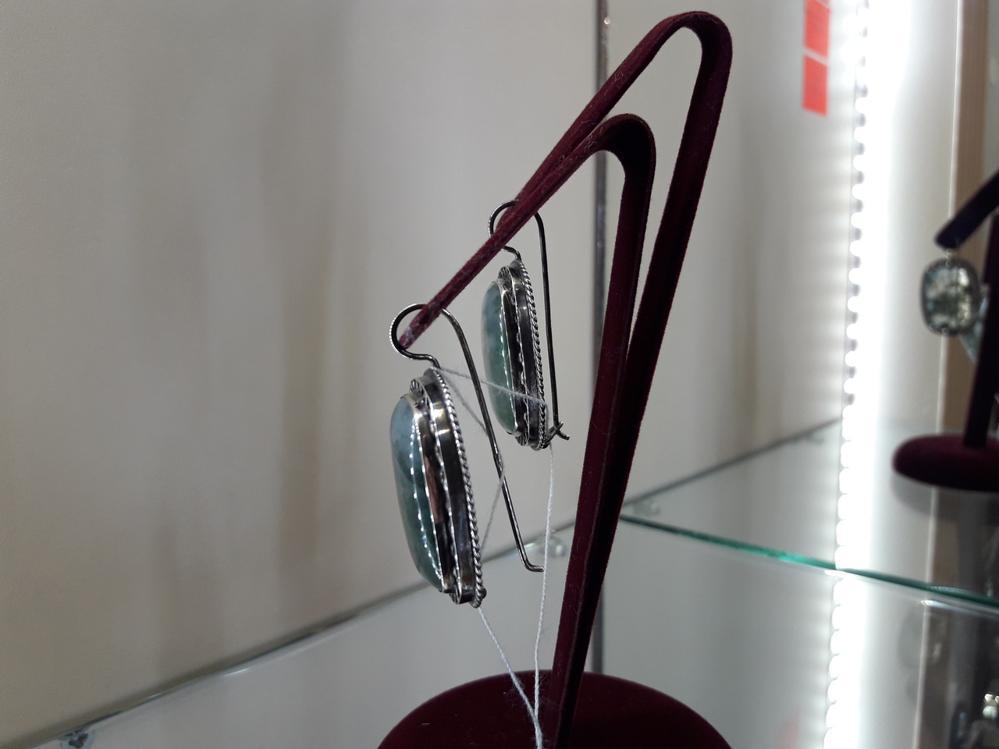 Срібні сережки з моховим агатом