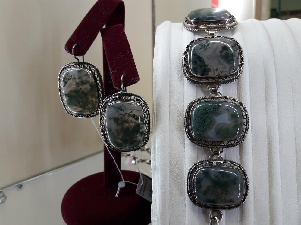 Срібні сережки з моховим агатом