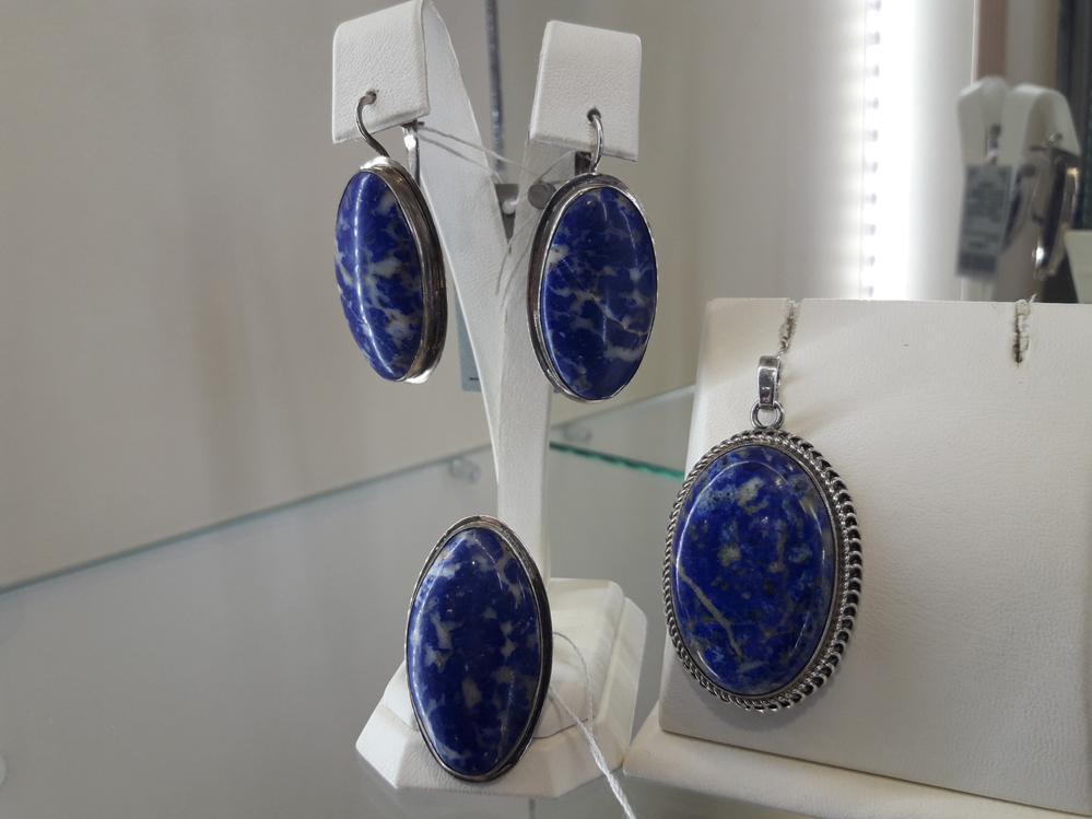 Срібне кільце з лазуритом 925 проби, розмір 19,5