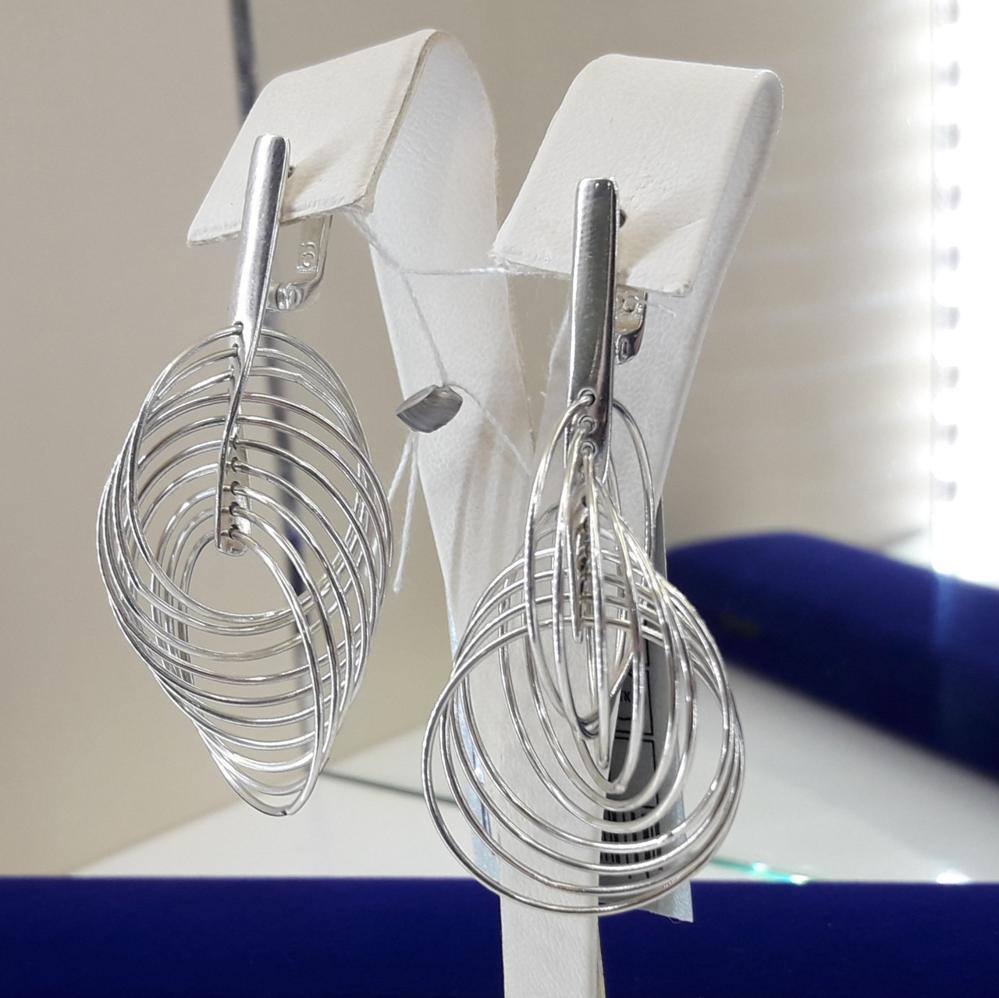 Срібні подовжені сережки кільцями англійської застібки