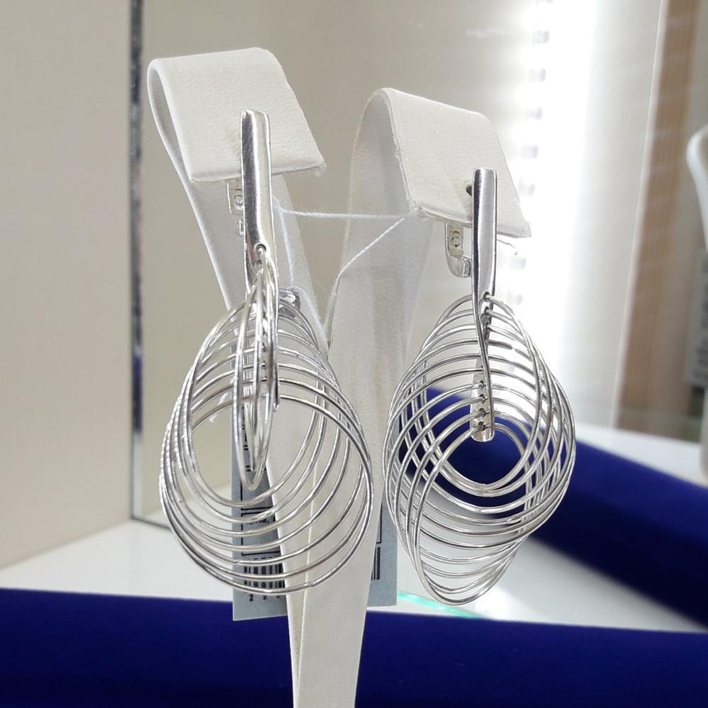 Срібні подовжені сережки кільцями англійської застібки