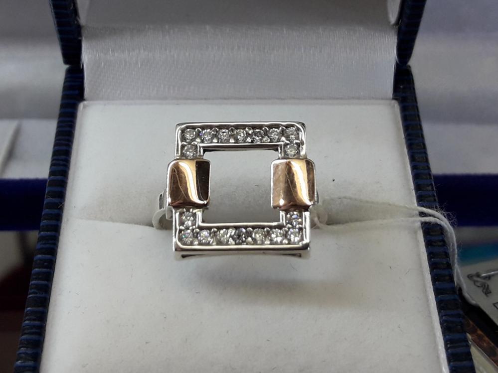 Срібне кільце з позолотою квадрат 19 розмір 925 проби