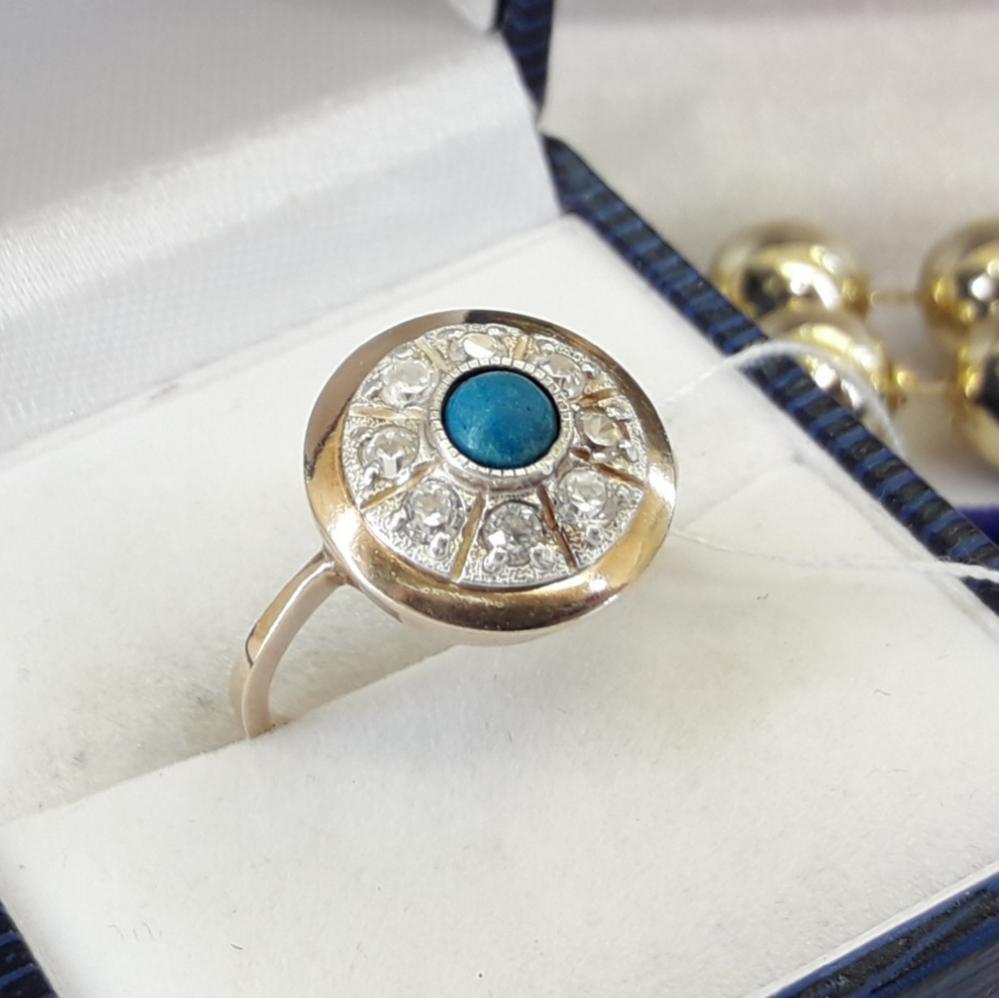Класичне срібне кільце з бірюзою в позолоті