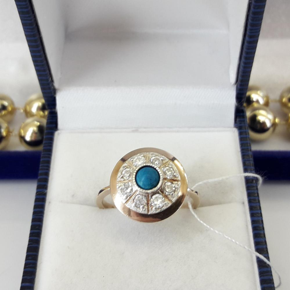 Класичне срібне кільце з бірюзою в позолоті