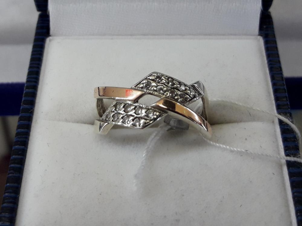 Срібне кільце з позолотою ікубічним цирконієм